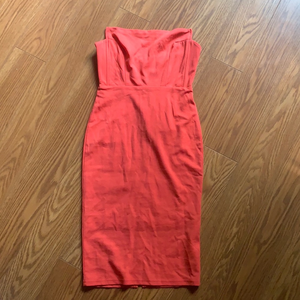 Bright coral beautiful strapless cocktail dress